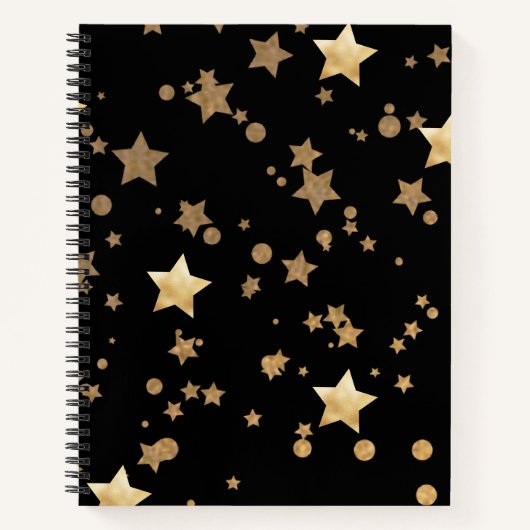Zwart en Goud Celestial Stars en Polka Dots Notitieboek (Voorkant)