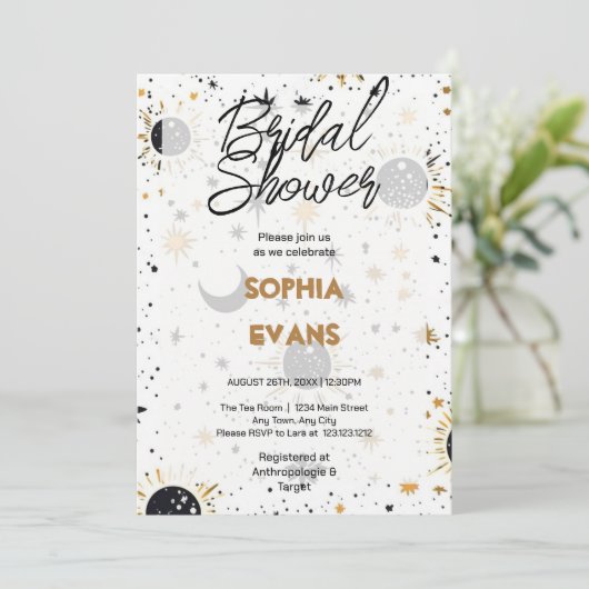 Zwart en Goud Celestial Vrijgezellenfeest Kaart (Staand voorkant)