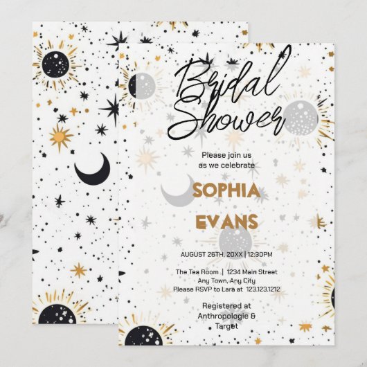 Zwart en Goud Celestial Vrijgezellenfeest Kaart (Voorkant / Achterkant)