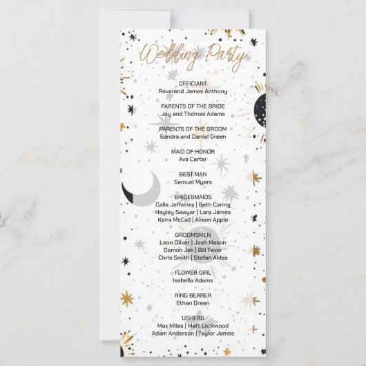 Zwart en Goud Celestial Wedding Program (Achterkant)