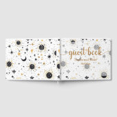 Zwart en Goud Celestial Zon Maan Sterren Bruiloft Gastenboek (Volledig)