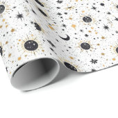 Zwart en Goud Celestial Zon Maan Sterren Cadeaupapier (Rol Hoek)