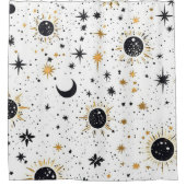 Zwart en Goud Celestial Zon Maan Sterren Douchegordijn (Voorkant)