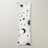 Zwart en Goud Celestial Zon Maan Sterren Lichaamskussen (Voorkant Verticaal)