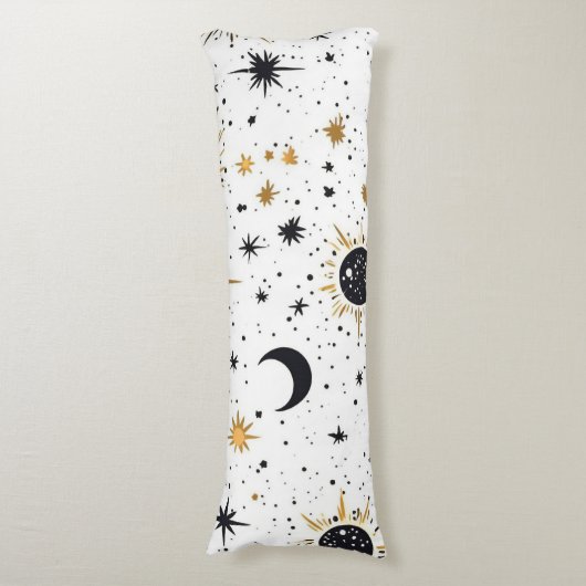 Zwart en Goud Celestial Zon Maan Sterren Lichaamskussen (Voorkant Verticaal)