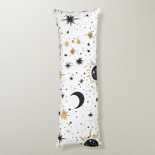 Zwart en Goud Celestial Zon Maan Sterren Lichaamskussen (Achterkant (Verticaal))