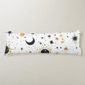 Zwart en Goud Celestial Zon Maan Sterren Lichaamskussen (Voorkant)