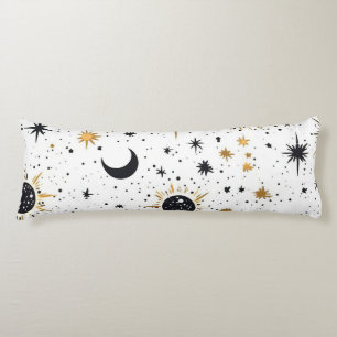 Zwart en Goud Celestial Zon Maan Sterren Lichaamskussen