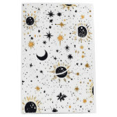 Zwart en Goud Celestial Zon Maan Sterren Medium Cadeauzakje (Voorkant)