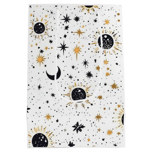 Zwart en Goud Celestial Zon Maan Sterren Medium Cadeauzakje (Achterkant)