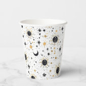 Zwart en Goud Celestial Zon Maan Sterren Papieren Bekers (Achterkant)