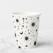 Zwart en Goud Celestial Zon Maan Sterren Papieren Bekers (Voorkant)