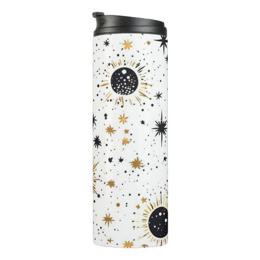 Zwart en Goud Celestial Zon Maan Sterren Thermosbeker (Geroteerd rechts)