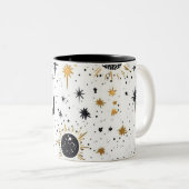 Zwart en Goud Celestial Zon Maan Sterren Tweekleurige Koffiemok (Voorkant rechts)
