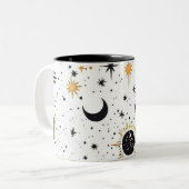 Zwart en Goud Celestial Zon Maan Sterren Tweekleurige Koffiemok (Voorkant links)