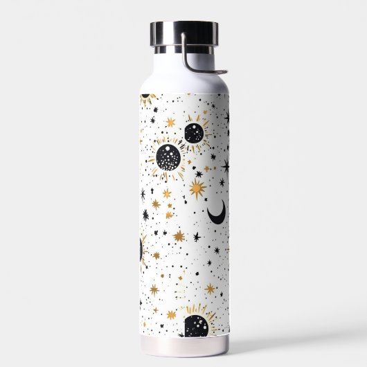 Zwart en Goud Celestial Zon Maan Sterren Waterfles (Links)