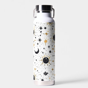 Zwart en Goud Celestial Zon Maan Sterren Waterfles