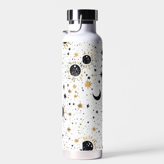 Zwart en Goud Celestial Zon Maan Sterren Waterfles (Rechts)