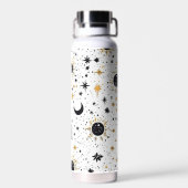 Zwart en Goud Celestial Zon Maan Sterren Waterfles (Achterkant)