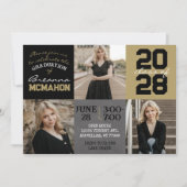 Zwart en Goud Chalkboard 3 Foto Afstuderen Kaart (Voorkant)