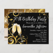 Zwart en Goud Champagne 50e Verjaardagsfeest Kaart (Voorkant / Achterkant)