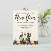 Zwart en Goud Champagne Oudejaarsavond Feest Kaart (Staand voorkant)