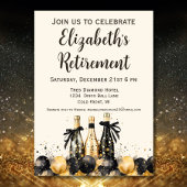 Zwart en Goud Champagne Pensionering Party Kaart