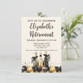Zwart en Goud Champagne Pensionering Party Kaart (Staand voorkant)