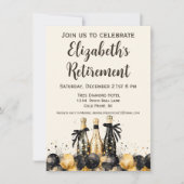 Zwart en Goud Champagne Pensionering Party Kaart (Voorkant)