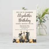 Zwart en Goud Champagne Verjaardagsfeest Kaart (Staand voorkant)