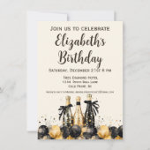 Zwart en Goud Champagne Verjaardagsfeest Kaart (Voorkant)