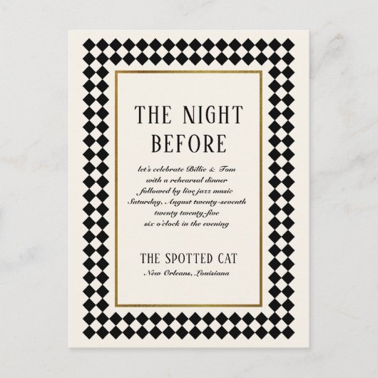 Zwart en Goud Checkerboard Border Jazz Repetitie Briefkaart (Voorkant)