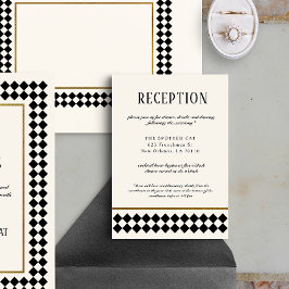 Zwart en goud Checkerboard Border Receptie Informatiekaartje