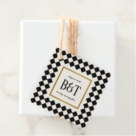 Zwart en Goud Checkerboard Grens Bruiloft Bedankjes Labels