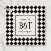 Zwart en Goud Checkerboard Grens Bruiloft Bedankjes Labels (Voorkant)