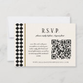 Zwart en Goud Checkerboard Grens Bruiloft Online RSVP Kaartje (Voorkant)