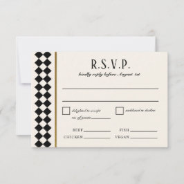 Zwart en Goud Checkerboard Grens Bruiloft RSVP Kaartje