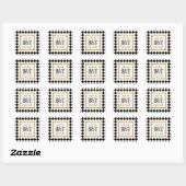 Zwart en Goud Checkerboard Grens Bruiloft Vierkante Sticker (Vel)