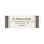 Zwart en Goud Checkerboard Rand Retouradres Etiket (Voorkant)
