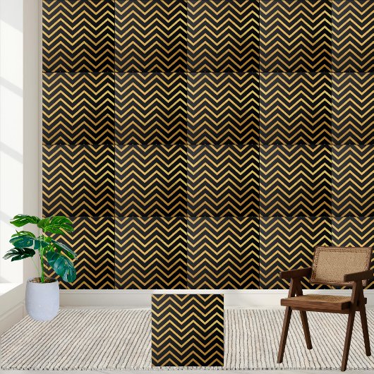 Zwart en Goud Chevron Pattern Tegel Tegeltje