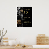 Zwart en Goud Chic Bloemen 50e Jubileum Teken Poster (Keuken)
