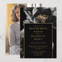 Zwart en goud Chic Bloemen Pensioen Party Foto