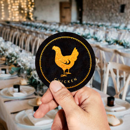 Zwart en goud Chic Chicken Wedding Food Choice Ronde Sticker