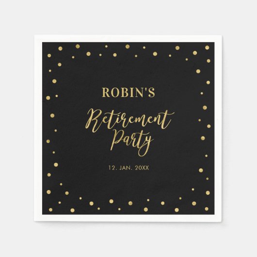 Zwart en goud | Chic Confetti Retirement Party Servet (Voorkant)