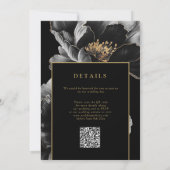 Zwart en goud Chic Elegante Bloemen QR Code Huweli Kaart (Achterkant)
