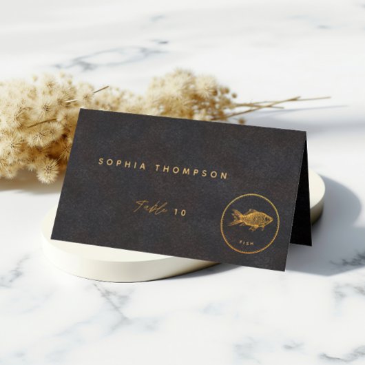 Zwart en Goud Chic Fish Trouwvoeding Keuze Plaatskaartje