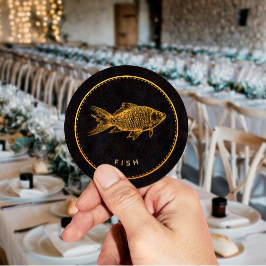 Zwart en Goud Chic Fish Trouwvoeding Keuze Ronde Sticker