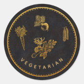 Zwart en Goud Chic Vegetarische Trouwvoeding Keuze Ronde Sticker (Voorkant)