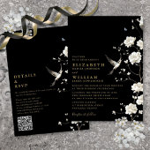 Zwart en Goud Chinoiserie Bloemen QR Code Huwelijk Kaart