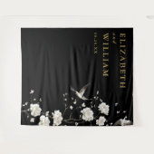 Zwart en goud Chinoiserie bruiloft foto achtergron Wandkleed (Voorkant (horizontaal))